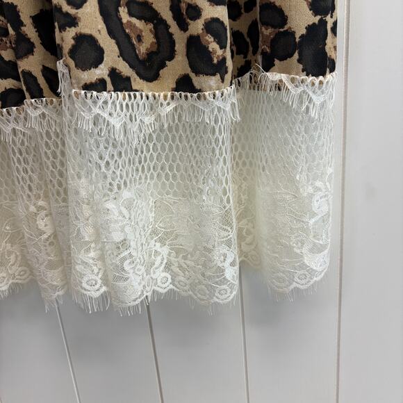 Womens Boho Feminine Leopard Print Chiffon Lacey Hem Maxi Dress Size M Mob Wife - Picture 11 of 12